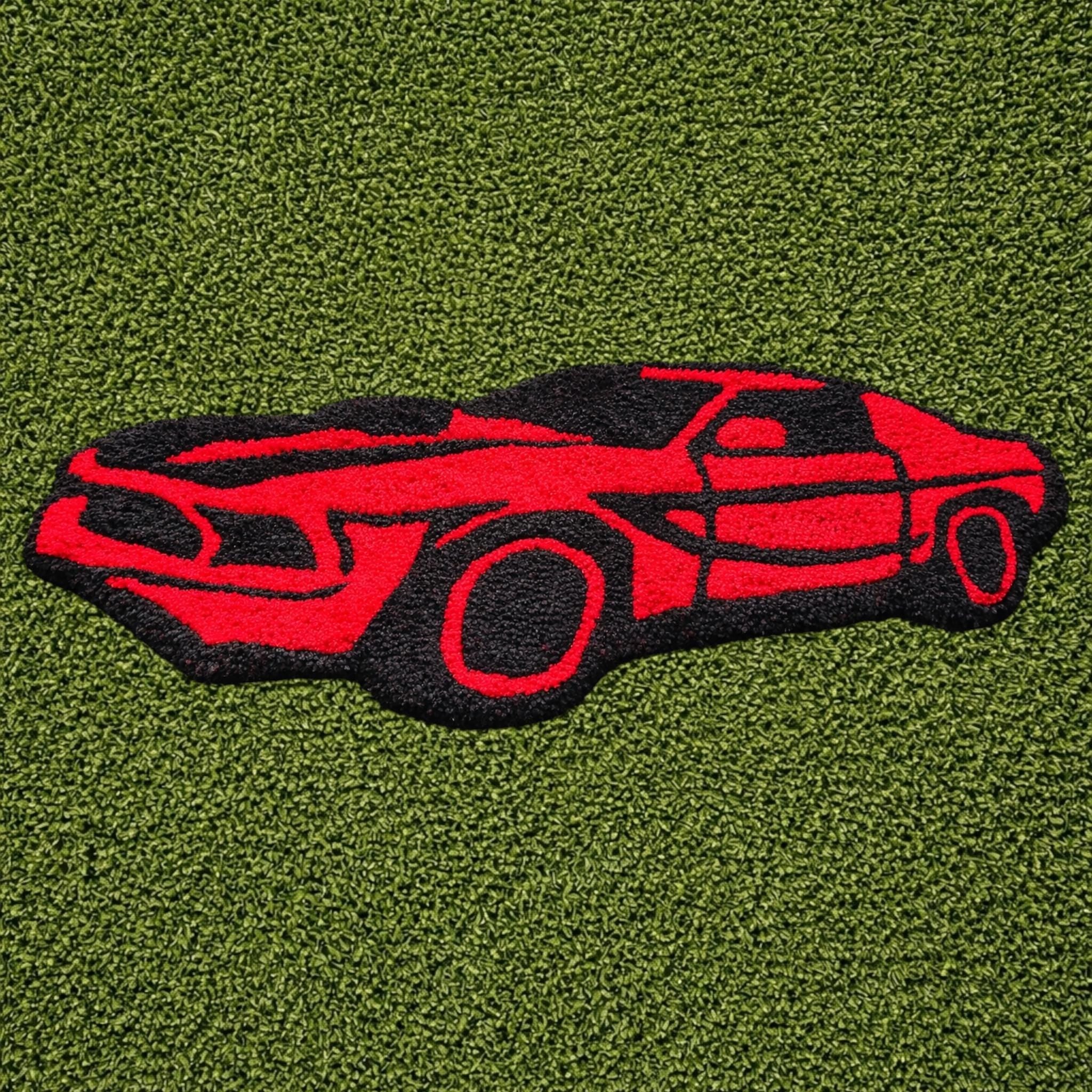 Red & Black Mustang Tufted Rug| Custom Sports Car Decor| Muscle Car Lover
